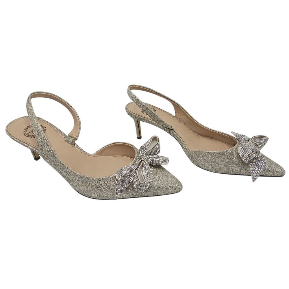 I. Miller Nanelia Silver Sparkle Glitter Bow Slingback Stiletto Pumps NWOT 9.5